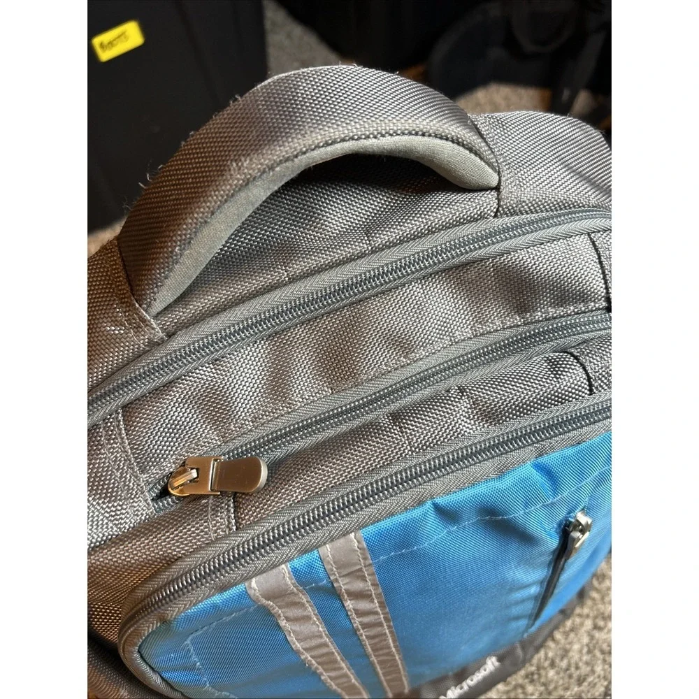 Microsoft Padded Laptop Backpack Strap Multiple Pockets Zip Blue Gray 18